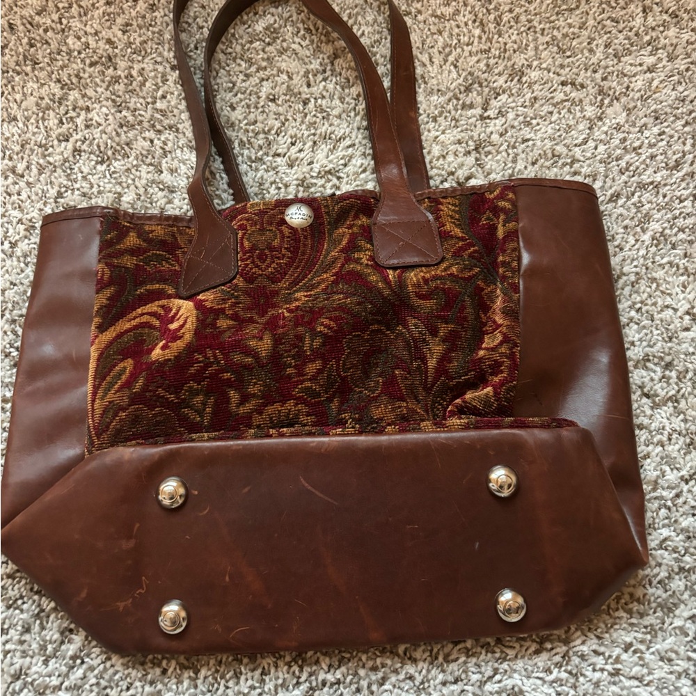 McFadin Sisters Navajo Tapestry Inspired Wool Tote Bag Leather Multi Texas USA